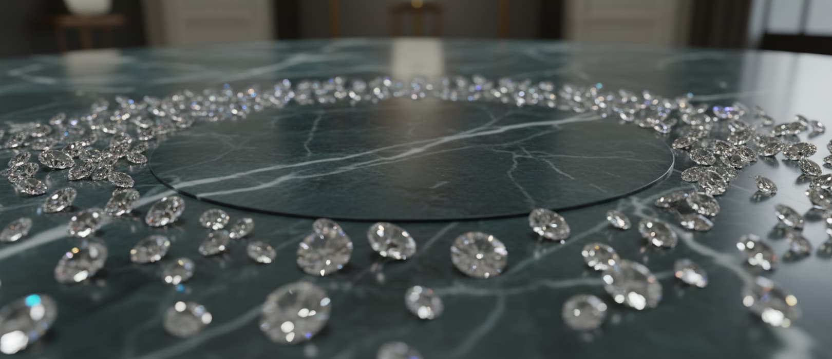 Natural diamonds arranged for viewing